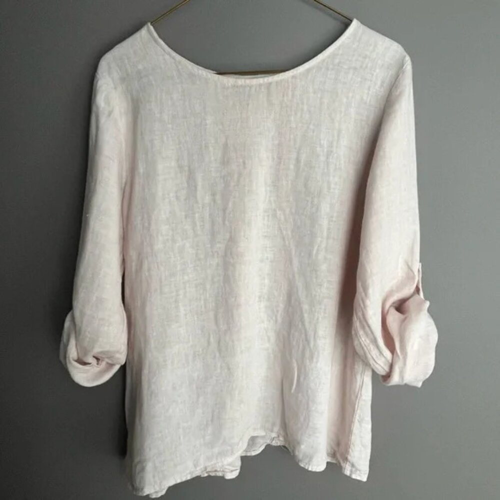 Terzo Millennio Premium Linen "European Flax" Long Sleeved Top Medium Pale Pink